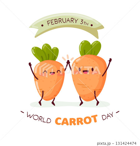 Two funny carrots celebrating the world carrot day. Isolated vector illustration Two funny carrots celebrating the world carrot day. Isolated vector illustration 131424474