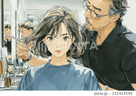 美優シリーズ：美容院で髪を切る女性 131424595