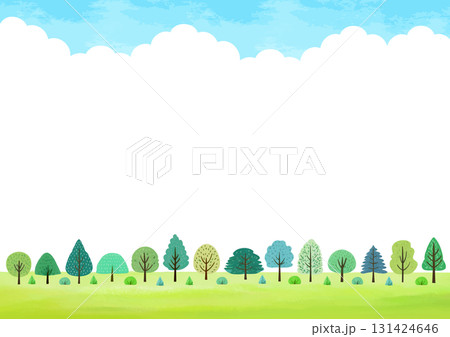 カラフルな木々と山並みの自然背景イラスト 131424646