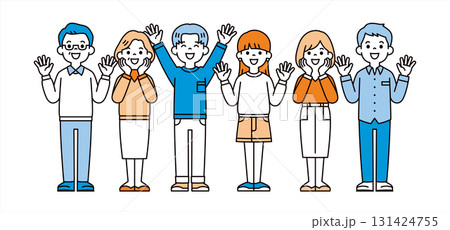 大喜びでバンザイする、祖父・祖母・父親・母親・息子・娘の全身ベクターイラスト素材 大喜びでバンザイする、祖父・祖母・父親・母親・息子・娘の全身ベクターイラスト素材 131424755