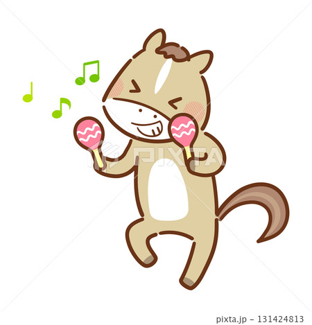 マラカスを持って踊るかわいい馬のイラスト(年賀状・干支素材) マラカスを持って踊るかわいい馬のイラスト(年賀状・干支素材) 131424813