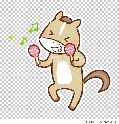 Illustration of a cute horse dancing with maracas (New Year's card, zodiac material) 131424813