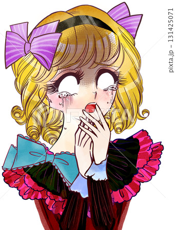白目で青ざめる昭和レトロ少女漫画の金髪お嬢様と白背景 白目で青ざめる昭和レトロ少女漫画の金髪お嬢様と白背景 131425071