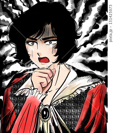 ショックで言葉を失う昭和少女漫画風中世ヨーロッパの黒髪王子と不吉背景 ショックで言葉を失う昭和少女漫画風中世ヨーロッパの黒髪王子と不吉背景 131425073