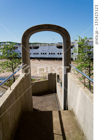 The Lilla Bommen building called Lipstick at harbor on Gota river bank, Gothenburg, Sweden, sunny day 131425123