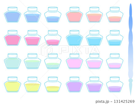 カラフルなインク瓶のイラストセット 131425269