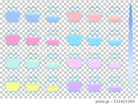 カラフルなインク瓶のイラストセット 131425269