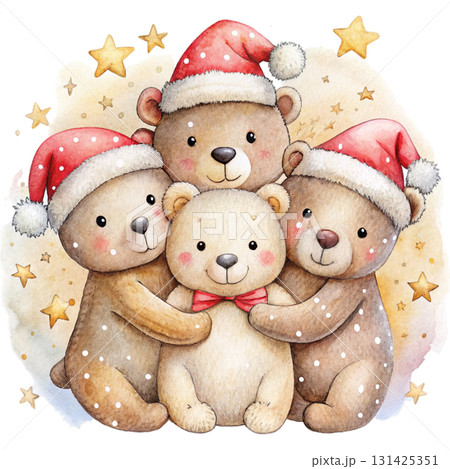 A cute illustration of four bears hugging each other warmly, family love A cute illustration of four bears hugging each other warmly, family love 131425351