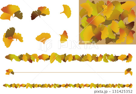 秋の素材セット・イチョウの素材 秋の素材セット・イチョウの素材 131425352