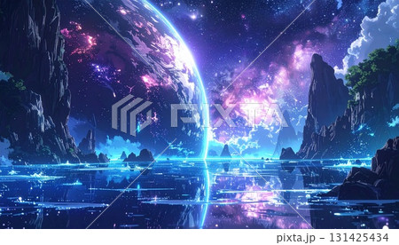 満月の神秘的な風景画 131425434