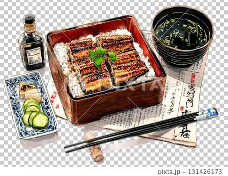 鰻魚套餐，手繪風格，水彩畫 131426173