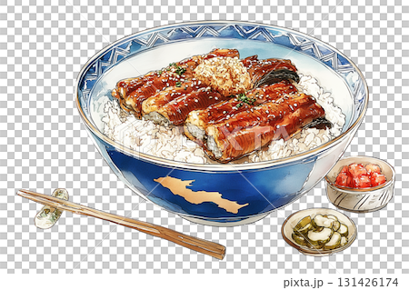 うな丼　手書き風　水彩 131426174