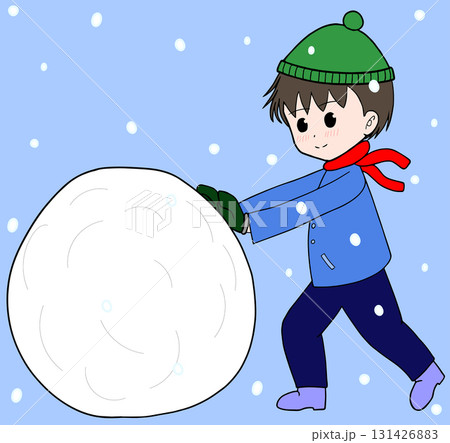 雪だるまを作る男の子(雪) 雪だるまを作る男の子(雪) 131426883