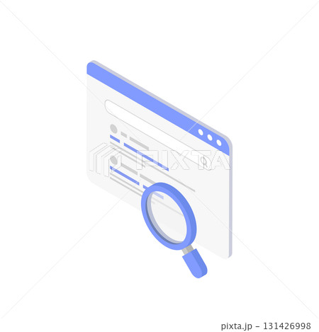 Webブラウザの検索結果と虫眼鏡のベクターイラスト素材 (アイソメトリック)  131426998