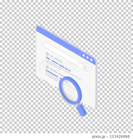 Web browser search results and magnifying glass vector illustration (isometric) 131426998