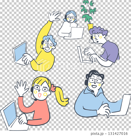 Illustration of many people answering questions and inquiries 131427016