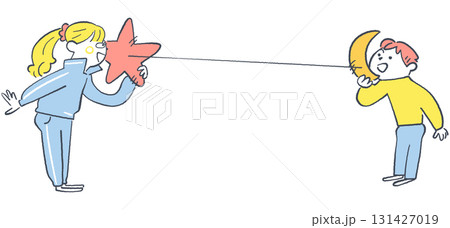 星と月でつながる会話　女性相談員と少年のイラスト 131427019