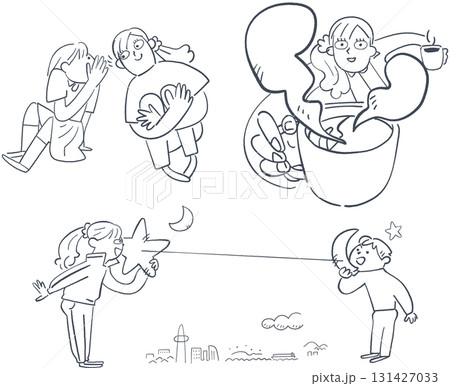 いつでも待ってれるよ　自然体で傾聴する相談　相談員と子供のセットイラスト	 131427033