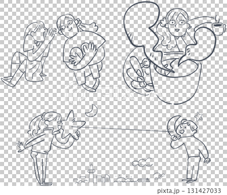 いつでも待ってれるよ　自然体で傾聴する相談　相談員と子供のセットイラスト	 131427033