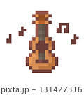 Pixel Art Acoustic Guitar with Musical Notes 8 Bit Style 131427316
