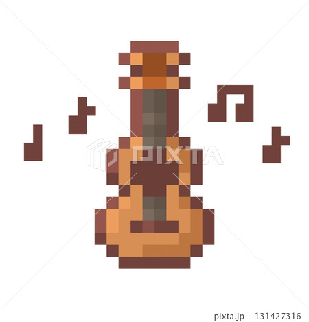 Pixel Art Acoustic Guitar with Musical Notes 8 Bit Style Pixel Art Acoustic Guitar with Musical Notes 8 Bit Style 131427316
