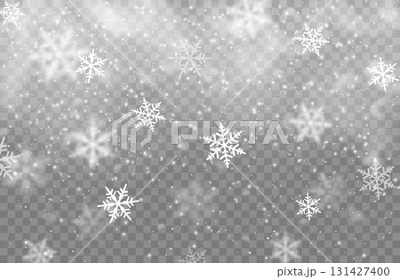Realistic Christmas snowflakes and holiday snow background, snowfall overlay effect, winter backdrop. Isolated vector falling ice crystals descending from the sky. Tranquil wintertime magic layout Realistic Christmas snowflakes and holiday snow background, snowfall overlay effect, winter backdrop. Isolated vector falling ice crystals descending from the sky. Tranquil wintertime magic layout 131427400
