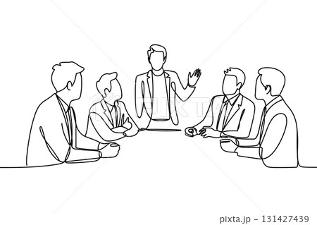 Business Presentation and Meeting Continuous One Line Drawing Vector. Corporate Leader and Team Vector Art. 131427439