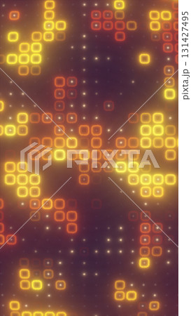 Abstract glowing pixel grid in warm yellow and red tones, futuristic digital mosaic background Abstract glowing pixel grid in warm yellow and red tones, futuristic digital mosaic background 131427495