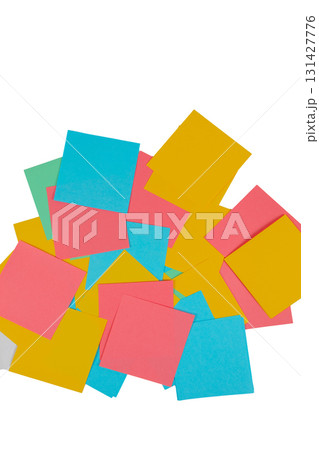 Colored sheets of note paper on a white background. 131427776