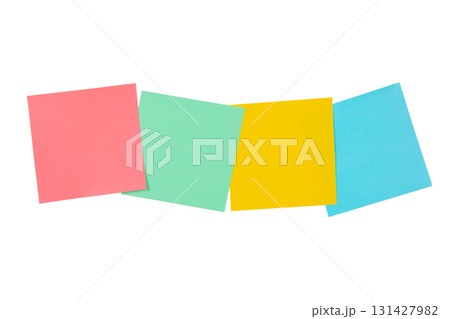 Four sheets of colored paper on a white background. Template for writing years. 131427982