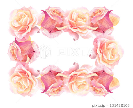 Restangular frame of rosebuds. Watercolor handmade illustration. For packaging design, cards, cover, prints, product labels and fabric. 131428103