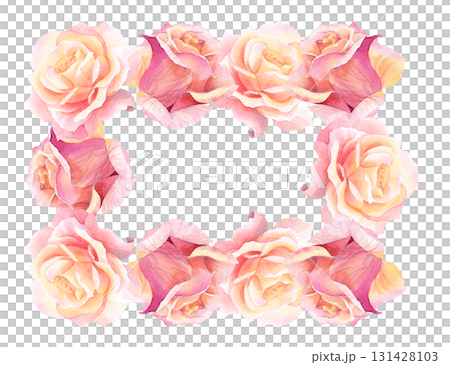 Restangular frame of rosebuds. Watercolor handmade illustration. For packaging design, cards, cover, prints, product labels and fabric. 131428103