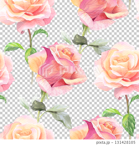 Seamless pattern of roses. Watercolor handmade illustration. For packaging design, cards, cover, prints, product labels and fabric.  131428105