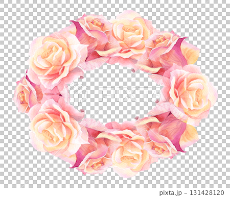 Wreath of rosebuds. Watercolor handmade illustration. For packaging design, cards, cover, prints, product labels and fabric. 131428120