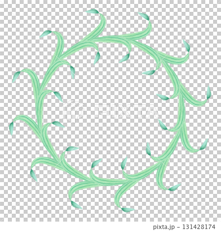 Wreath of irises leaves. Watercolor handmade illustration. For packaging design, cards, cover, prints, product labels and fabric. 131428174