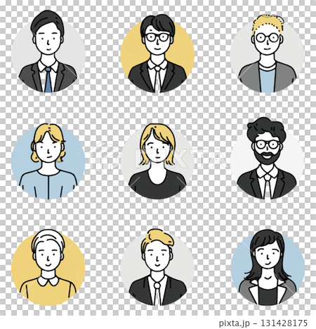 Face icon business men and women flat design 131428175