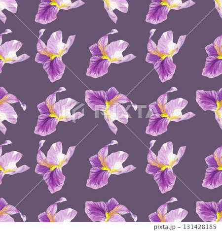 Seamless pattern of irises. Watercolor handmade illustration. For packaging design, cards, cover, prints, product labels and fabric.  131428185