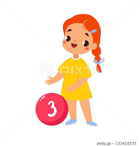 Girl Character Hold Three Number Learn Counting Vector Illustration 131428375