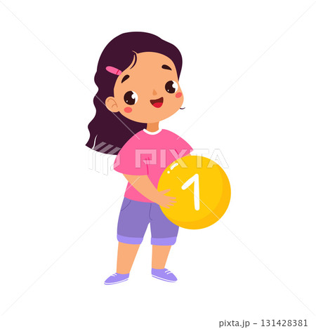 Girl Character Hold One Number Learn Counting...のイラスト素材 [131428381] - PIXTA