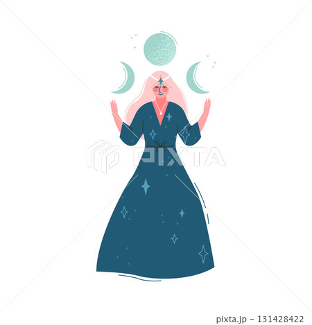 Mystic with Woman Character with Esoteric Astrological Sign Vector Illustration 131428422