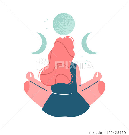 Mystic with Woman Character with Esoteric Astrological Sign Vector Illustration 131428450