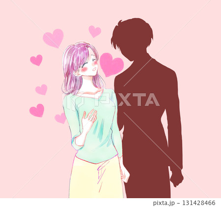 好意を抱く女性と男性の影絵 好意を抱く女性と男性の影絵 131428466