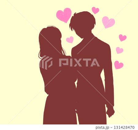 女性に好意を抱く男性の影絵 女性に好意を抱く男性の影絵 131428470