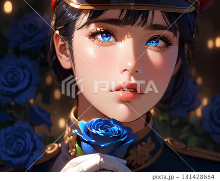 薔薇を背景にポーズをとる制服女性・高画質JPG素材 薔薇を背景にポーズをとる制服女性・高画質JPG素材 131428684