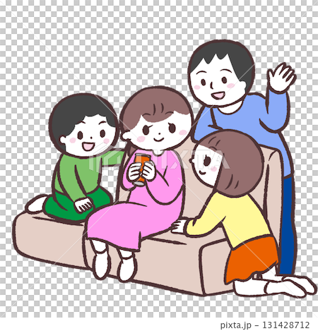 ソファに座る若い家族のイラスト ソファに座る若い家族のイラスト 131428712