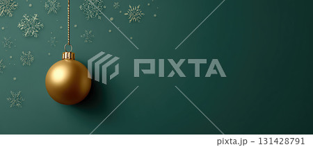 Golden ornament on green background with snowflakes Golden ornament on green background with snowflakes 131428791