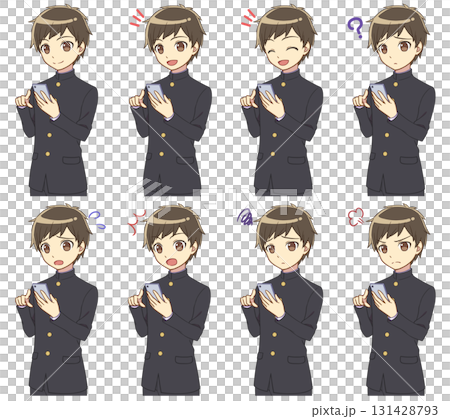 一群穿著校服的男孩操作智慧型手機 131428793