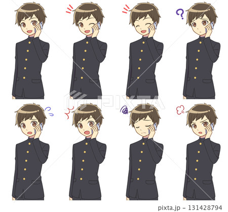 スマホで話す学ランの男の子セット スマホで話す学ランの男の子セット 131428794