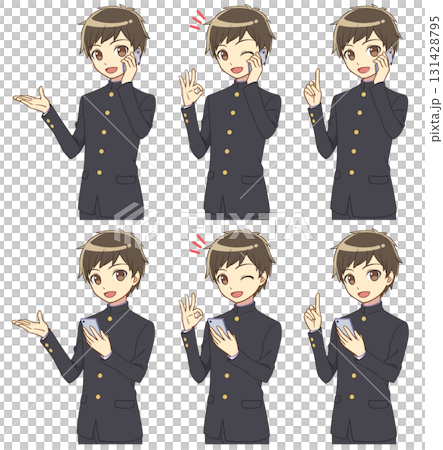 スマホを持って案内する学ランの男の子セット 131428795