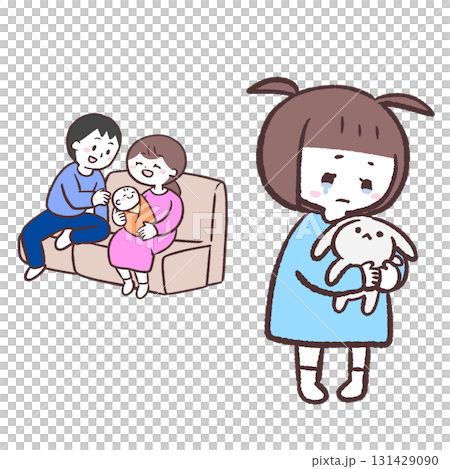 嬰兒出生後感到孤獨的孩子和家庭的插圖 131429090